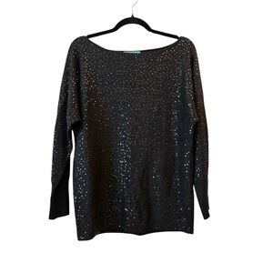 Alice + Olivia Black Sequin Wool Sweater Holidays Christmas New Years Dressy